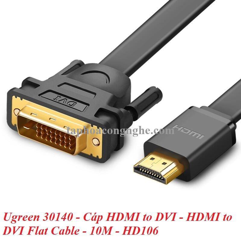 Ugreen 30140 10M màu Đen Cáp chuyển đổi HDMI sang DVI 24 + 1 thuần đồng cáp dẹt HD106 30030140